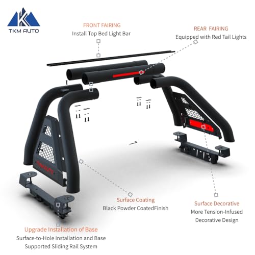 SRB-M017 Black Sport Bar Roll Bar Compatible with Tacoma/Ranger/Colorado/Canyon/JT Gladiator/Frontier - TKMAUTO