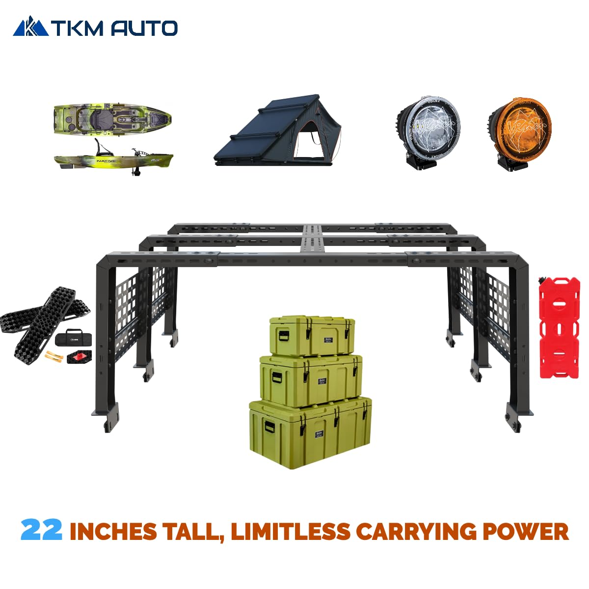 TKMAUTO Black Heavy-Duty Bed Rack for Mid-Size Size & FULL SIZE Trucks ( 18.8" Height)