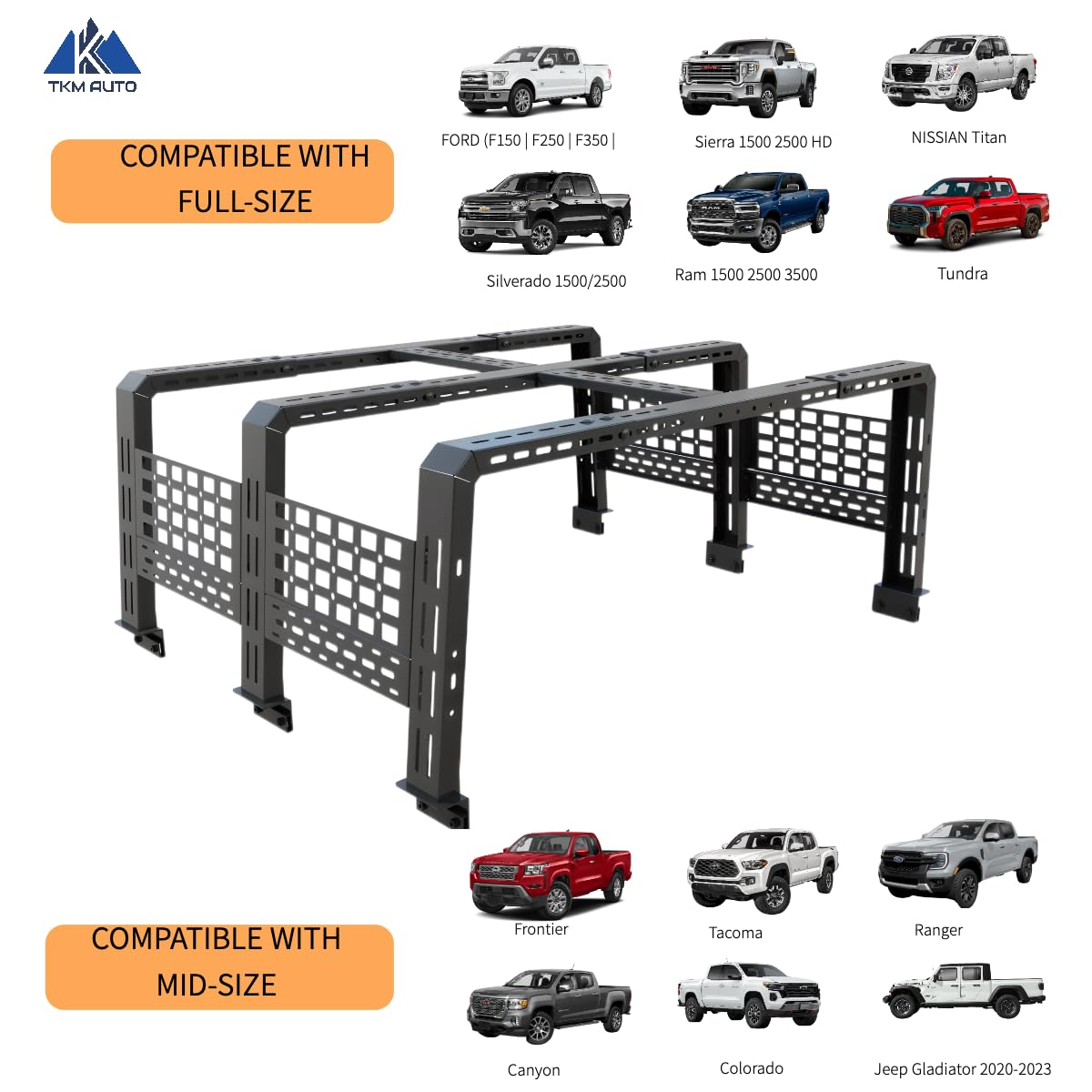 TKMAUTO Black Heavy-Duty Bed Rack for Full-Size Truck and Mid-Size Truck, 25" Height