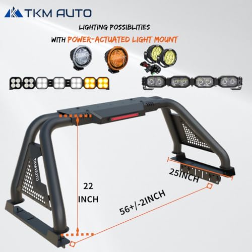 TKMAUTO Sport Bar Roll Bar Fit Toyota Tacoma, Ford Ranger, Chevy Colorado, GMC Canyon, and Nissan Frontier (Black Steel)