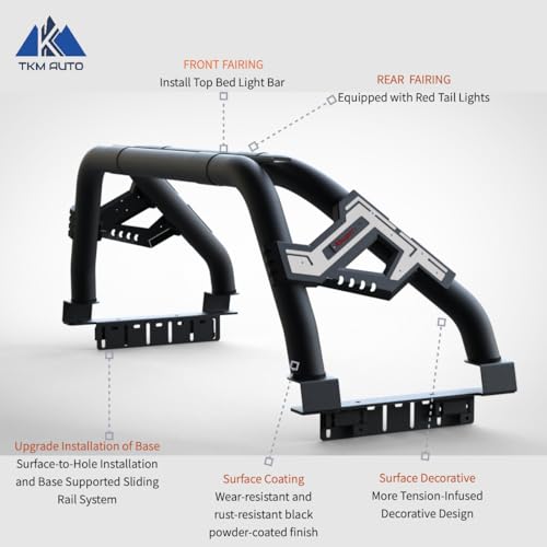 TKMAUTO Black SRBM013 Sport Bar Roll Bar Compatible with Tacoma/Ranger/Colorado/Canyon/JT Gladiator/Frontier