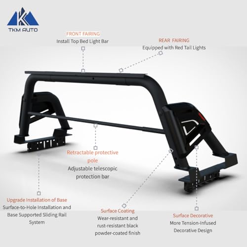 Black SRBL015 Sport Bar Roll Bar Compatible with Full-Size Trucks F150 | F250 | F350 | Silverado Sierra 1500 2500 3500HD | Ram 1500 2500 3500 | Tundra | Titan