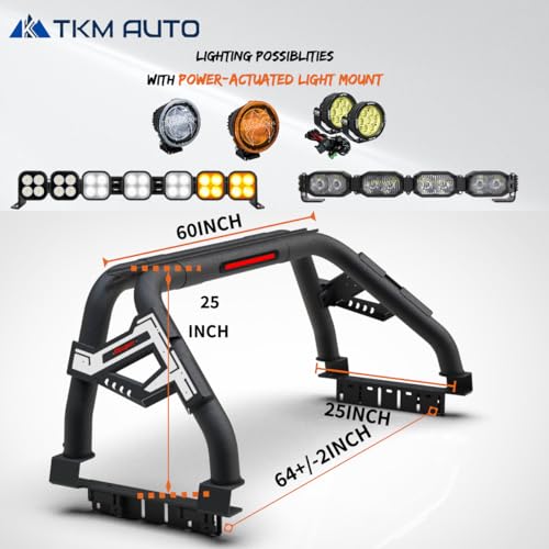 TKMAUTO Black SRBL013 Sport Bar Roll Bar Compatible with Full-Size Trucks F150 | F250 | F350 | Silverado Sierra 1500 2500 3500HD | Ram 1500 2500 3500 | Tundra | Titan