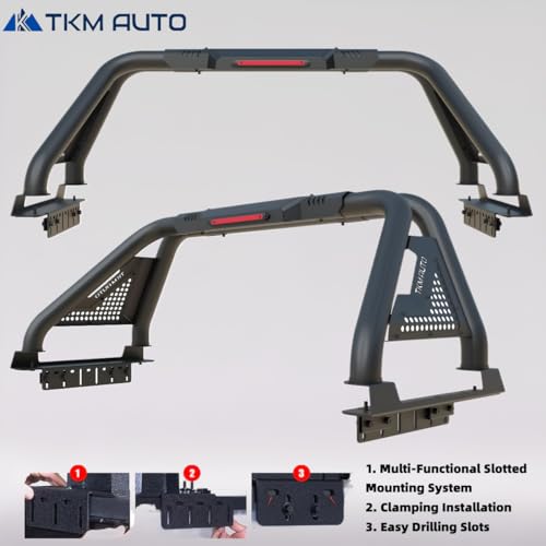 Sport Bar Roll Bar Black Steel No-Drill Compatible with Full-Size Trucks F150 | F250 | F350 | Silverado Sierra 1500 2500 3500HD | Ram 1500 2500 3500 | Tundra | Titan