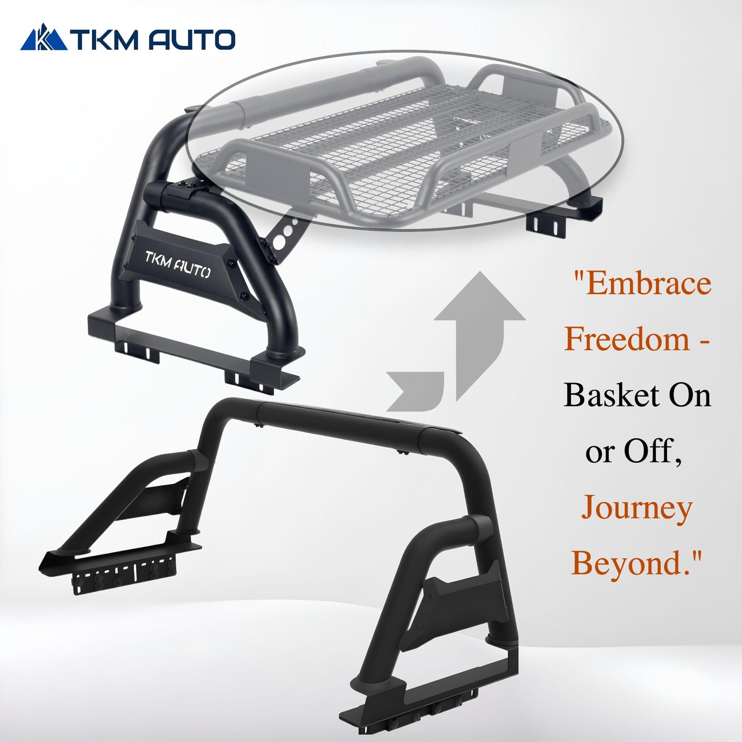 TKMAUTO Sport Bar Roll Bar Black Steel with Cargo Basket (Mid Size Truck)