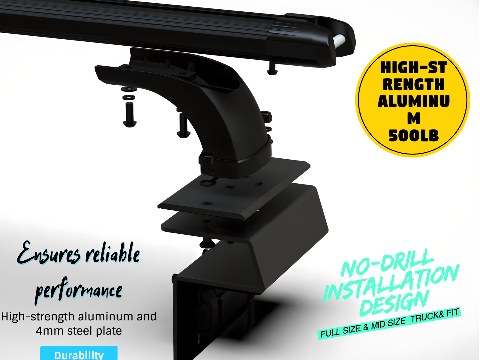 CRS2035 Adjustable Black Low Profile truck bed rack cross Bar Fit Full-Size and Mid-Size Trucks - TKMAUTO