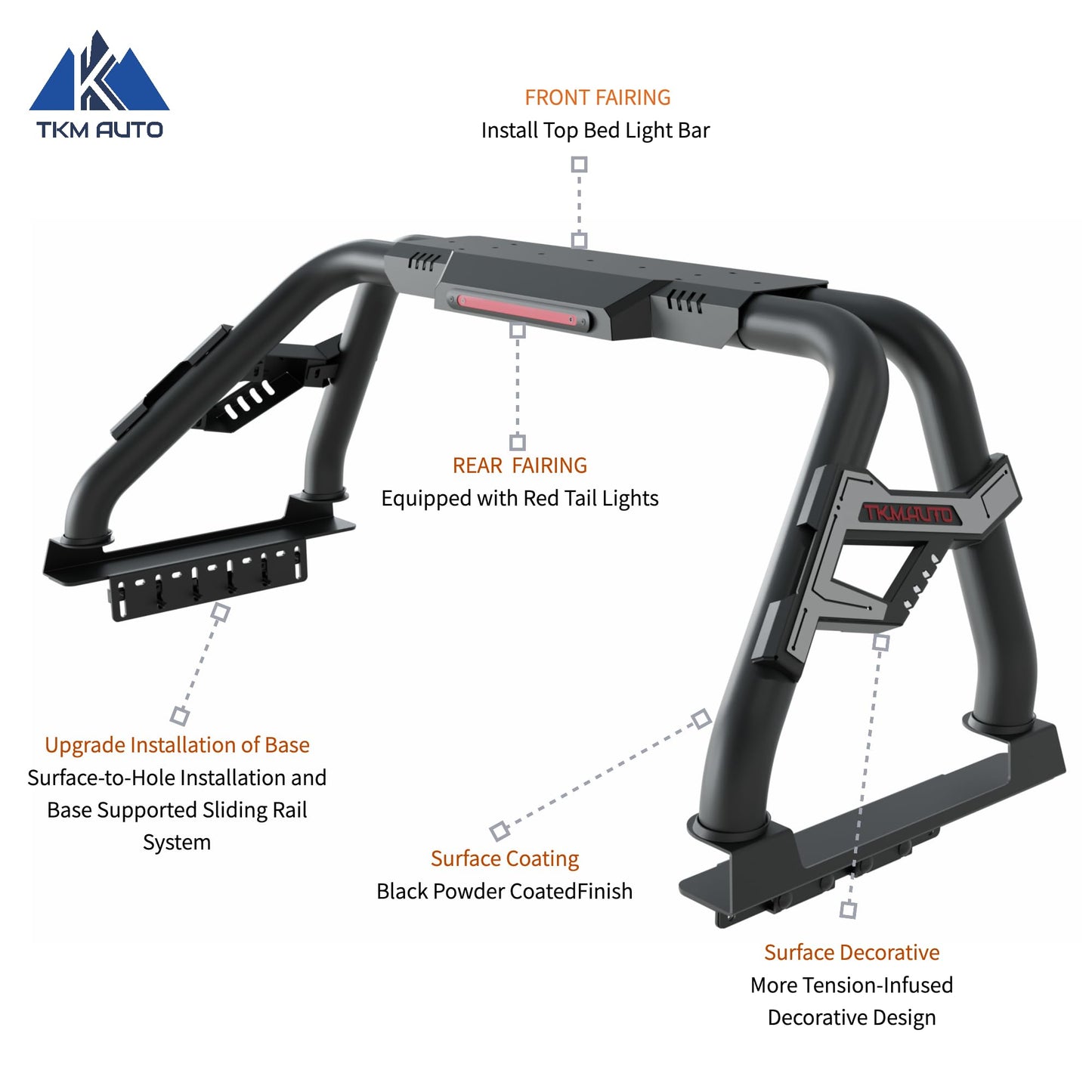 TKMAUTO SRB005 Sport Bar Roll Bar Compatible with Full-Size Trucks F Series 150/250/350 | Silverado Sierra 1500 2500 3500HD | Ram 1500 2500 3500 | Tundra | Titan (Carbon Steel)