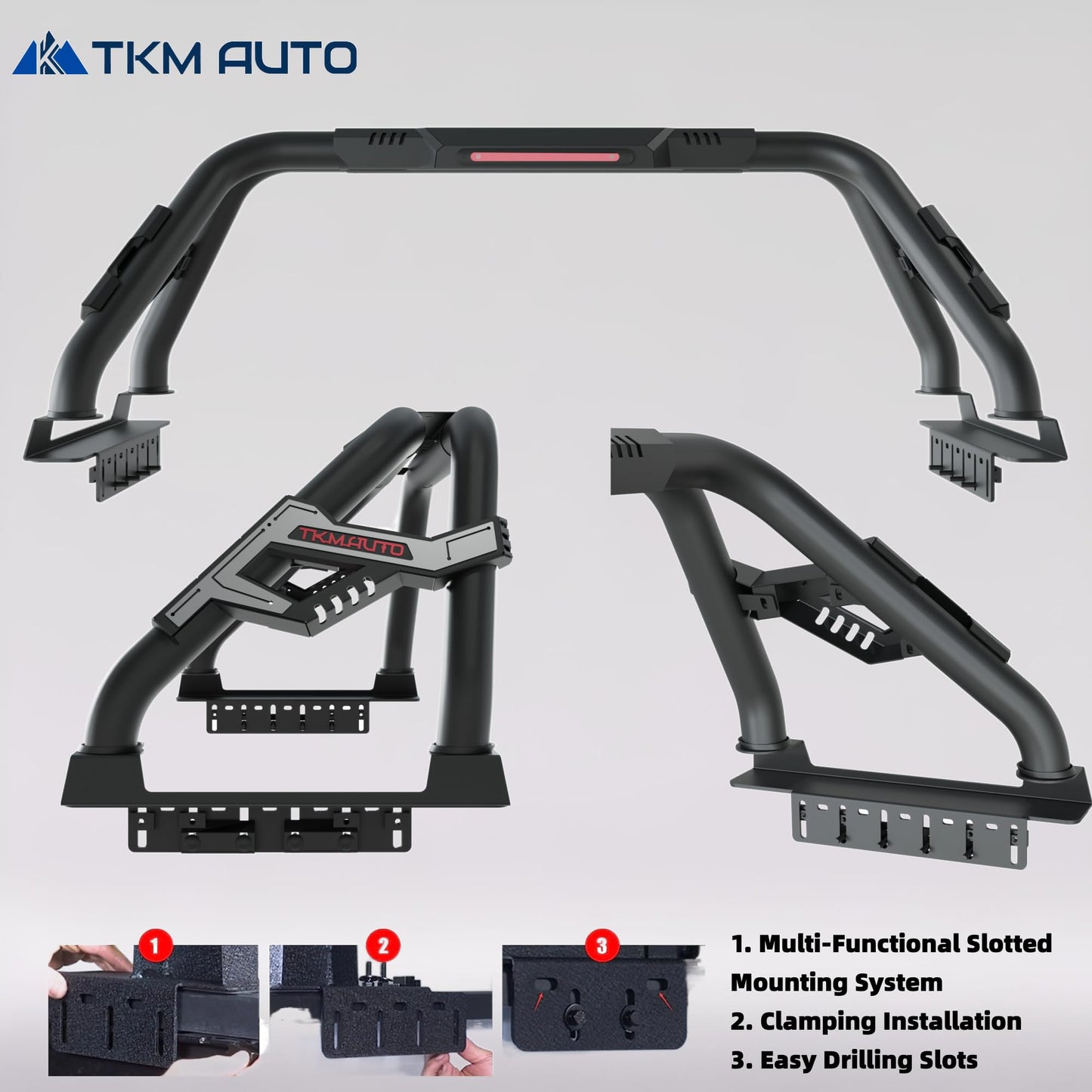 TKMAUTO SRB005 Sport Bar Roll Bar Compatible with Full-Size Trucks F Series 150/250/350 | Silverado Sierra 1500 2500 3500HD | Ram 1500 2500 3500 | Tundra | Titan (Carbon Steel)