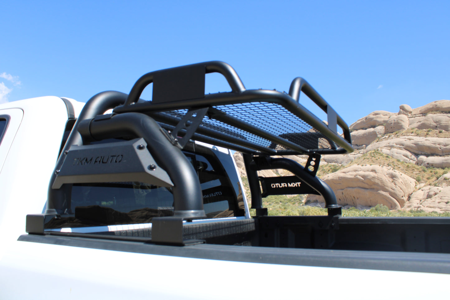 TKMAUTO Sport Bar Roll Bar Black Steel with Cargo Basket-FULL SIZE