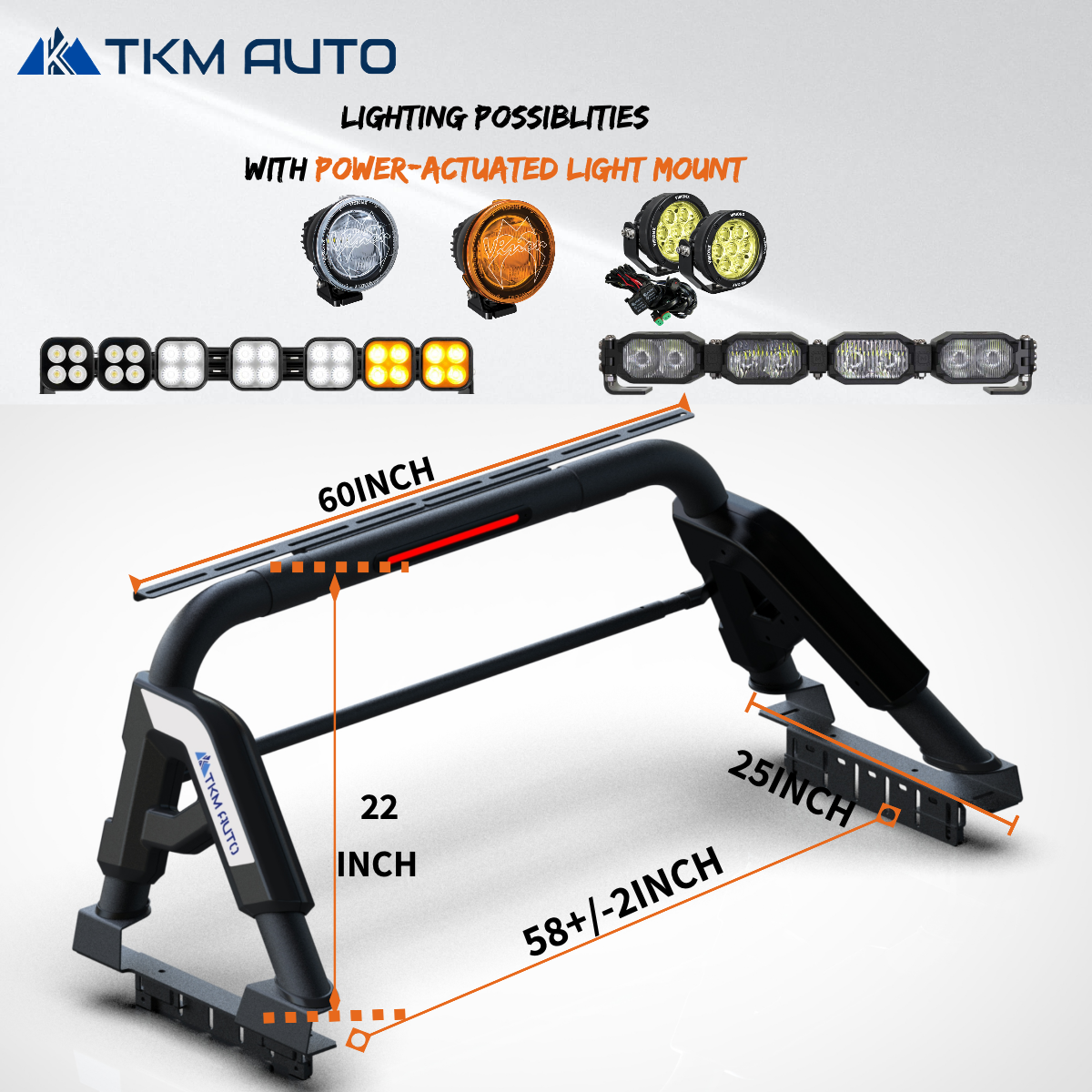 TKMAUTO SRBM012 Sport Bar Roll Bar Compatible with Tacoma/Ranger/Colorado/Canyon/JT Gladiator/Frontier