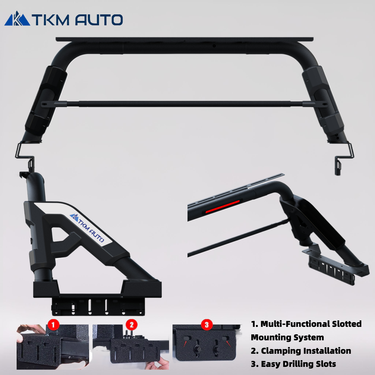 TKMAUTO Black SRBL012 Sport Bar Roll Bar Compatible with Full-Size Trucks F150 | F250 | F350 | Silverado Sierra 1500 2500 3500HD | Ram 1500 2500 3500 | Tundra | Titan