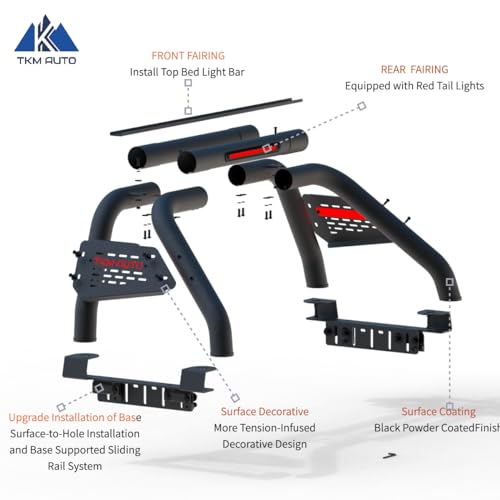 SRB-M016 Black Sport Bar Roll Bar Compatible with Tacoma/Ranger/Colorado/Canyon/JT Gladiator/Frontier - TKMAUTO