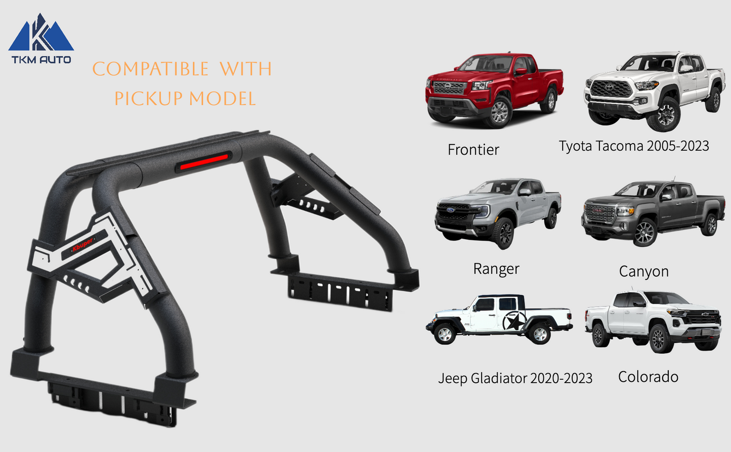 TKMAUTO Black SRBM013 Sport Bar Roll Bar Compatible with Tacoma/Ranger/Colorado/Canyon/JT Gladiator/Frontier