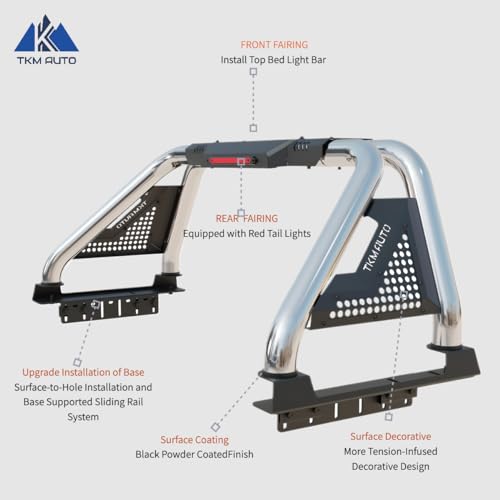 Sport Bar Roll Bar Silver Stainless Steel Fit F-150 /Ram1500 /Tundra/Sierra 1500/ Silverado 1500/ Titan - TKMAUTO
