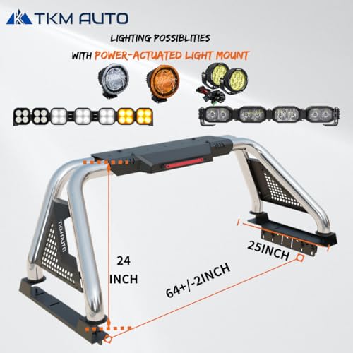 Sport Bar Roll Bar Silver Stainless Steel Fit F-150 /Ram1500 /Tundra/Sierra 1500/ Silverado 1500/ Titan - TKMAUTO