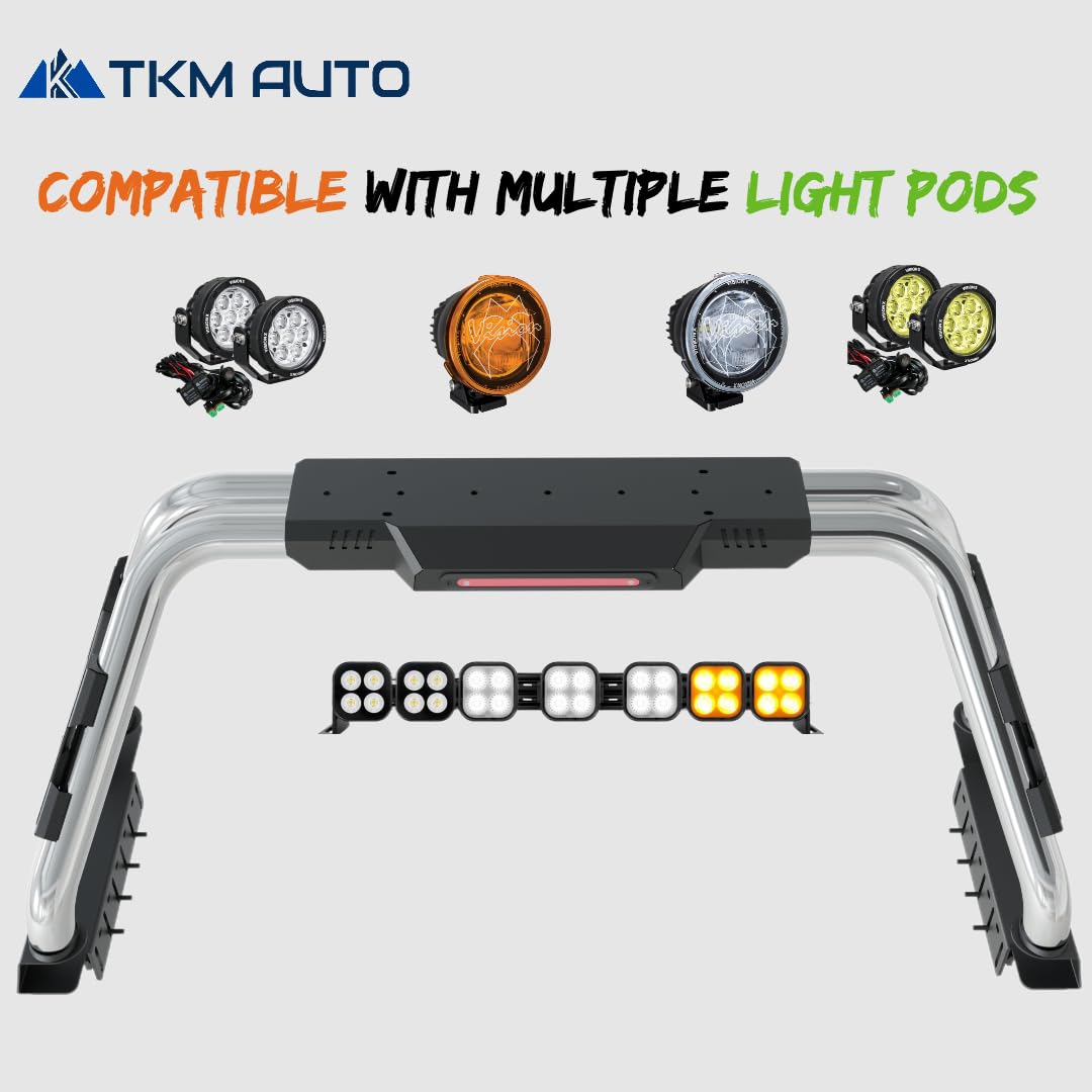 TKMAUTO SRB005 Sport Bar Roll Bar Compatible with Full-Size Trucks F Series 150/250/350 | Silverado Sierra 1500 2500 3500HD | Ram 1500 2500 3500 | Tundra | Titan (Stainless Steel)