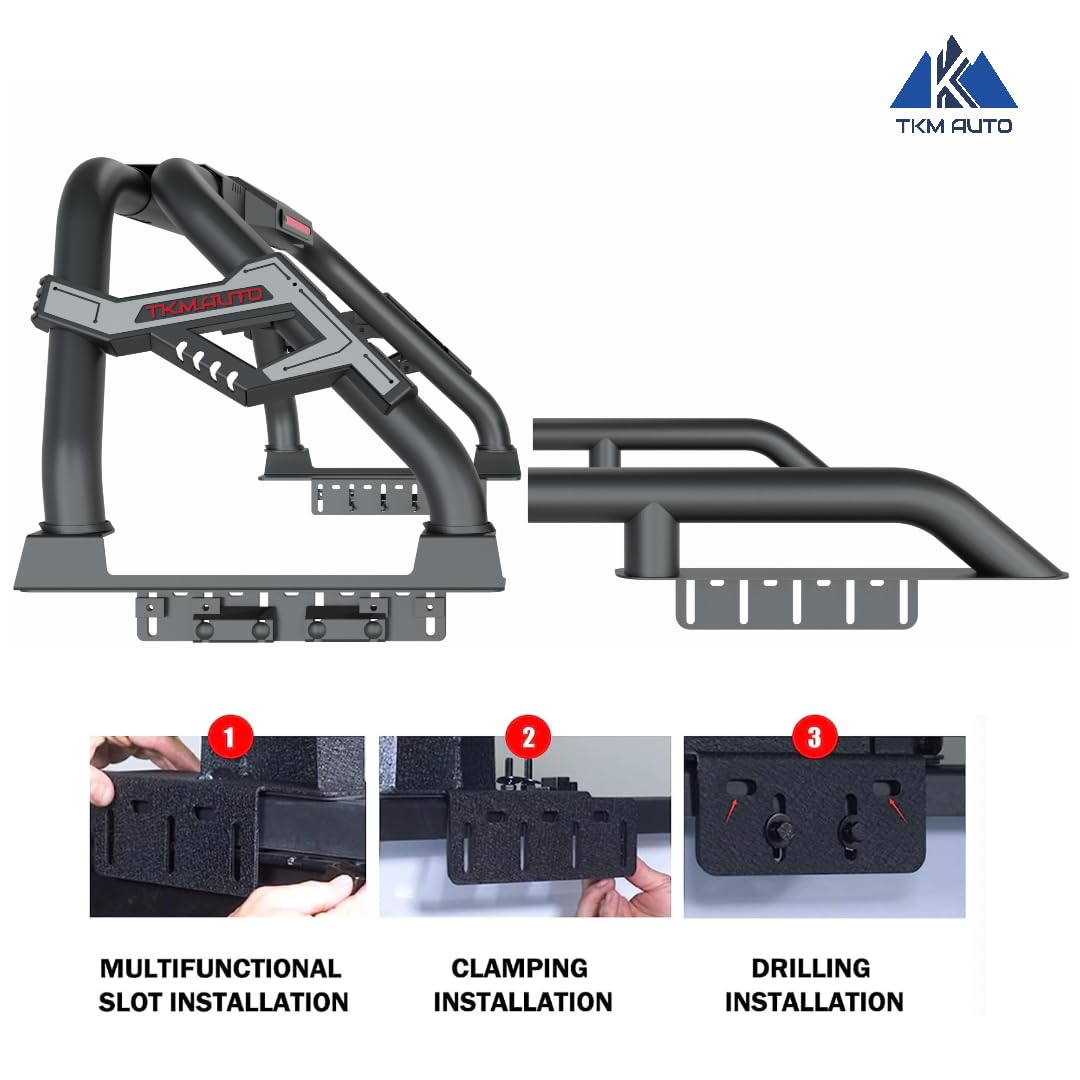 TKMAUTO Black SRB005 Sport Bar Roll Bar with Side Rails Compatible with Tacoma/Ranger/Colorado/Canyon/Frontier/Jeep Gladiator - TKMAUTO