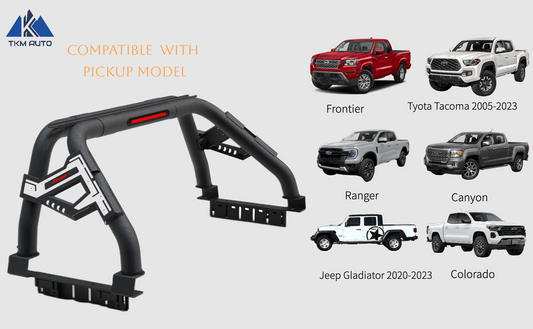 TKMAUTO Black SRBM013 Sport Bar Roll Bar Compatible with Tacoma/Ranger/Colorado/Canyon/JT Gladiator/Frontier - TKMAUTO