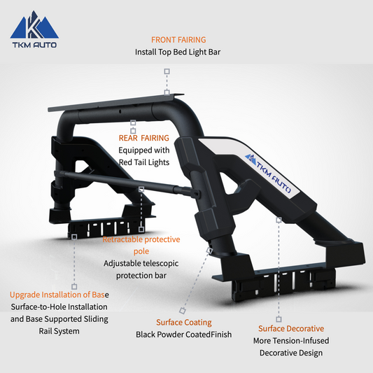TKMAUTO SRBM012 Sport Bar Roll Bar Compatible with Tacoma/Ranger/Colorado/Canyon/JT Gladiator/Frontier - TKMAUTO