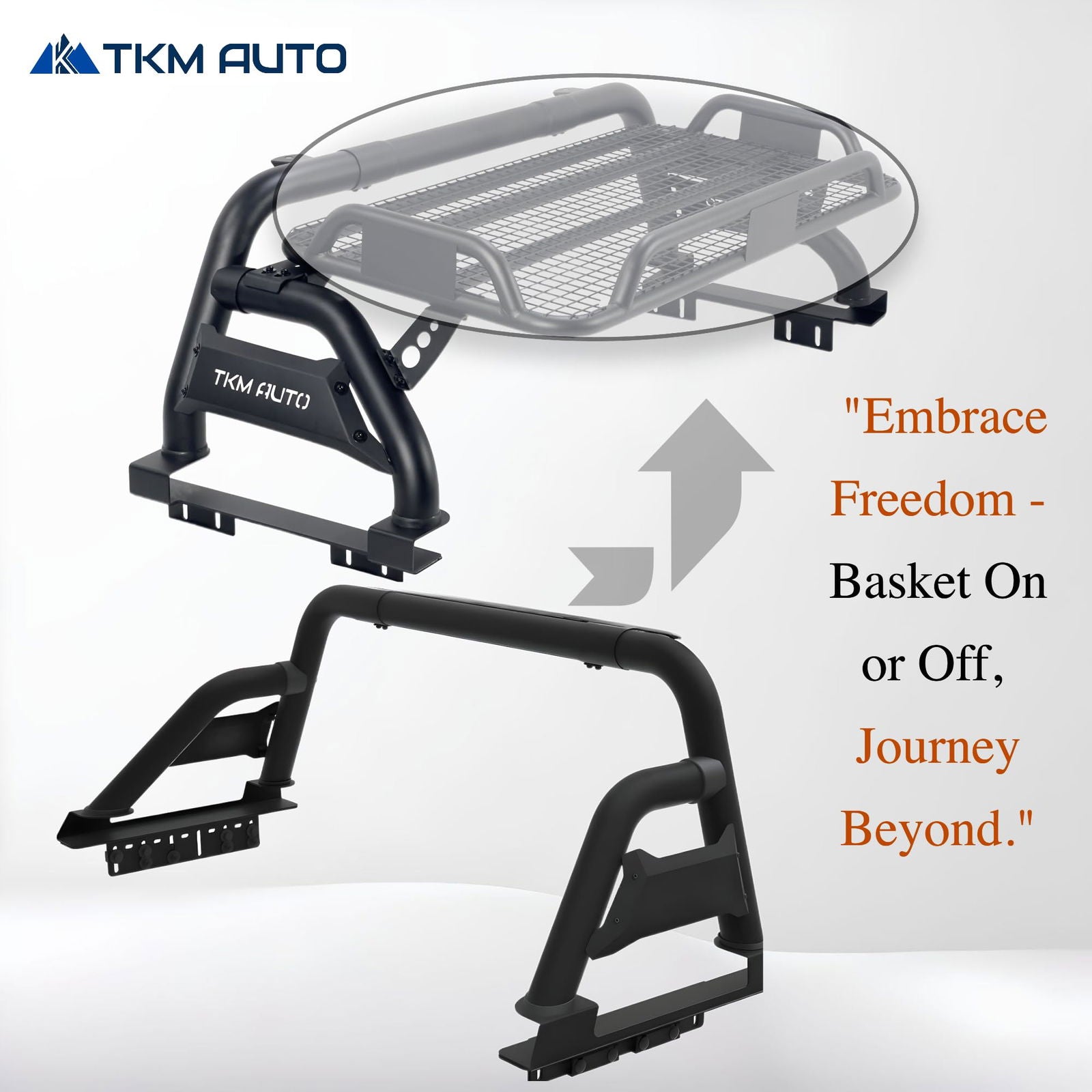 TKMAUTO Sport Bar Roll Bar Black Steel with Cargo Basket-FULL SIZE - TKMAUTO