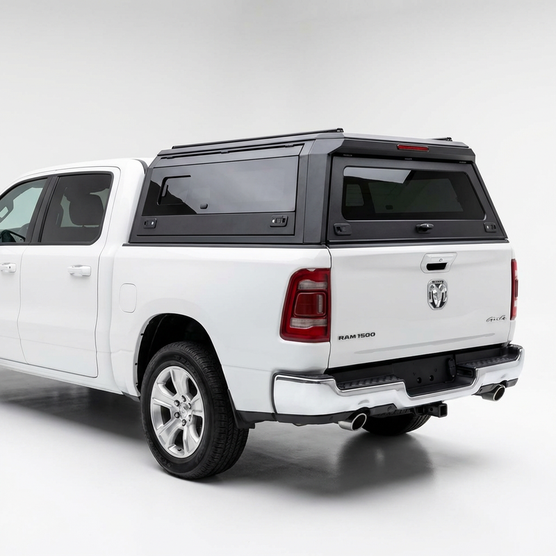 RAM 1500 Truck Bed Cap 2019-2025 6.4ft | TKMAUTO Premium Aluminum Camper Shell with Side Windows
